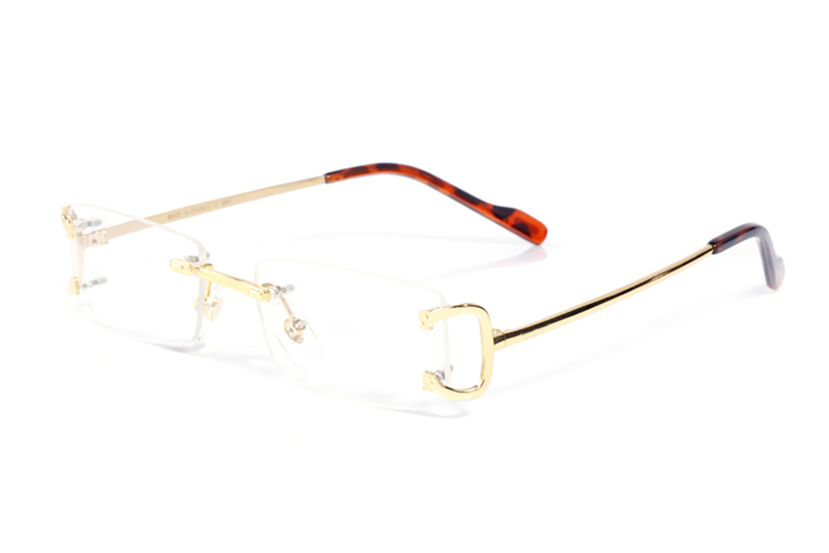 Luxury Fashion Designer Sunglasses with Gold Metal Frames Mens Luxury Temples Frameless Sunglass Eyewear Protection Frame Simple Vintage Retro Square Eyelgasses