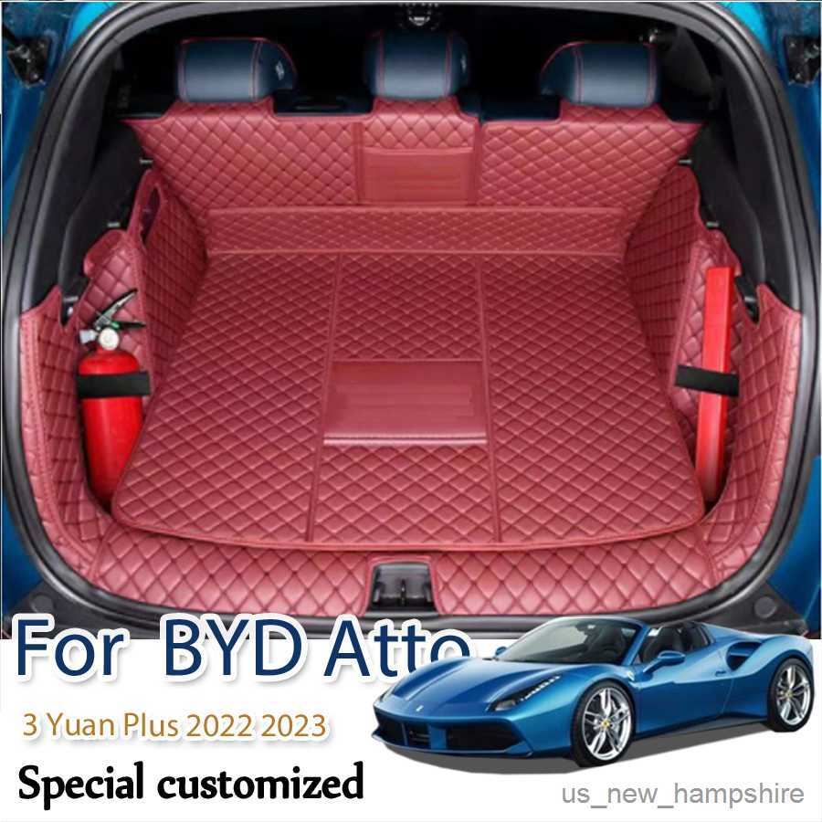 Trunk mat Untuk BYD Atto 3 Yuan Plus 2022 2023 Mobil Alas Pelindung Bagasi Kulit PU Penutup Bagian Interior Catpet Aksesori Otomatis R230808