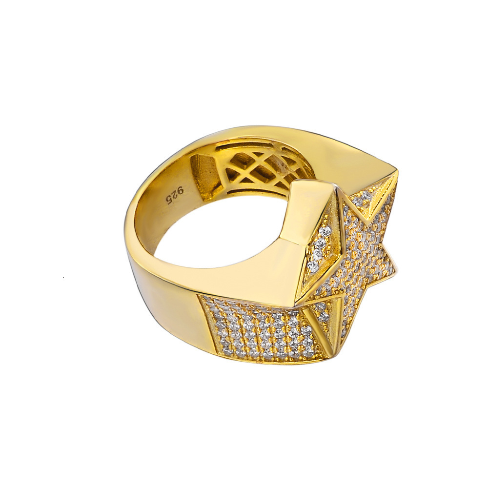 Wedding Rings JEWE S925 Fancy 14K Gold Plated FivePointed Star Ring CZ Stone Ring Iced Out Cubic Zirconia Hip Hop Jewelry Mens Diamond Ring 230808