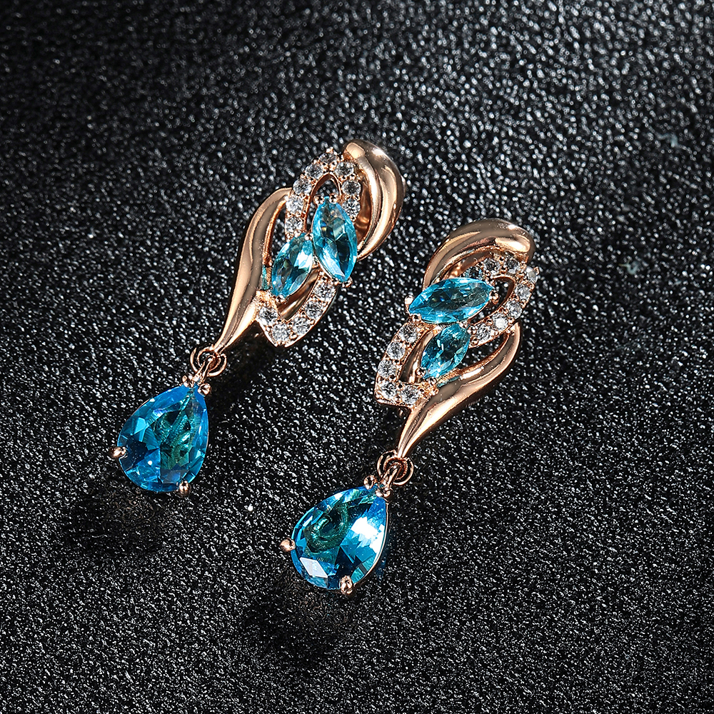 Dangle Chandelier Hanreshe Drop Earrings Quality Cubic Zirconia Rose Gold Color Pink Crystal Earring Fashion Jewelry Party Accessories Woman Gift 2308