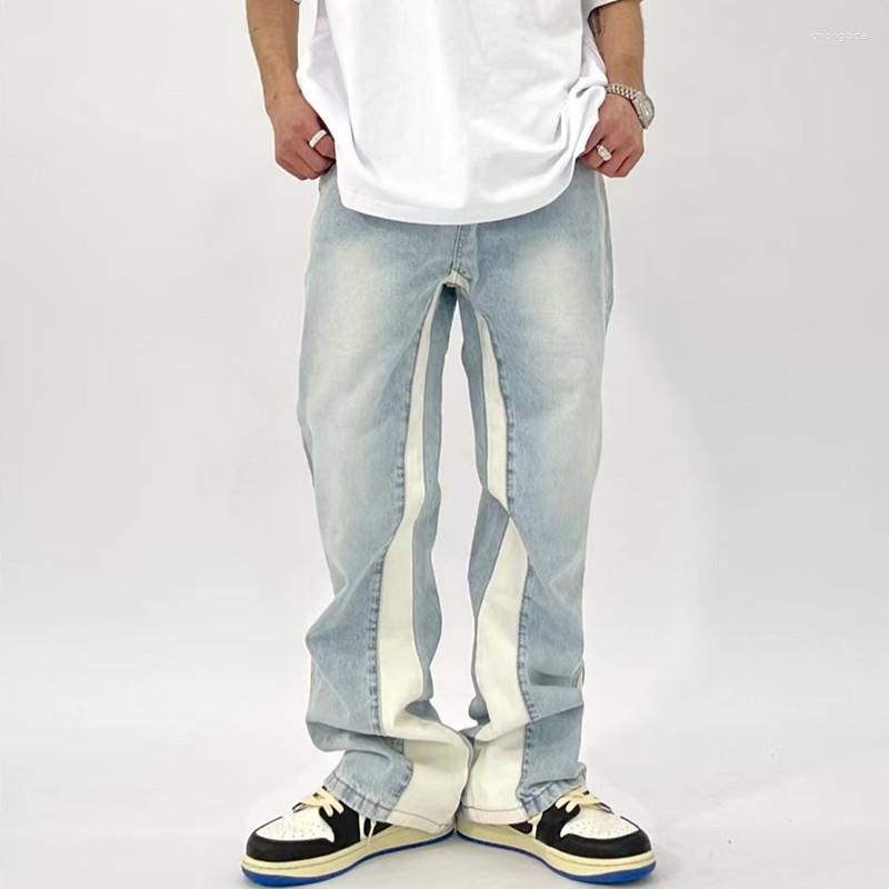 Men's Jeans 2023 Fashion Patchwork Retro Washed Baggy Men Flare Trousers Hip Hop Straight Women Vintage Denim Pants Pantalon Homme