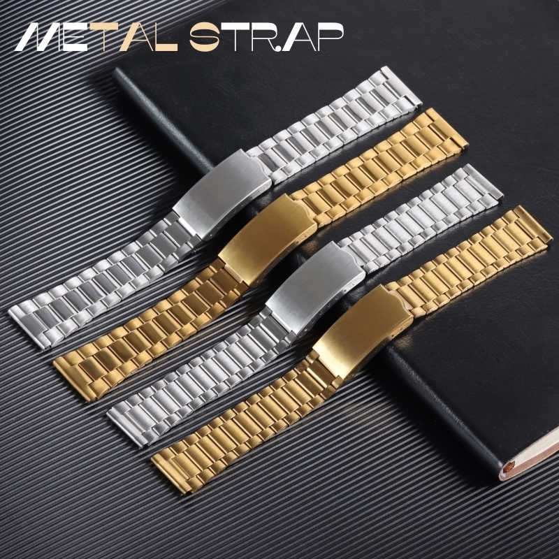 Watch Bands 12mm 14mm 18mm 20mm Stainless Steel Watch Band Metal Bracelet Folding Clasp Silver Gold For Men Women Universal Watch Strap 230808