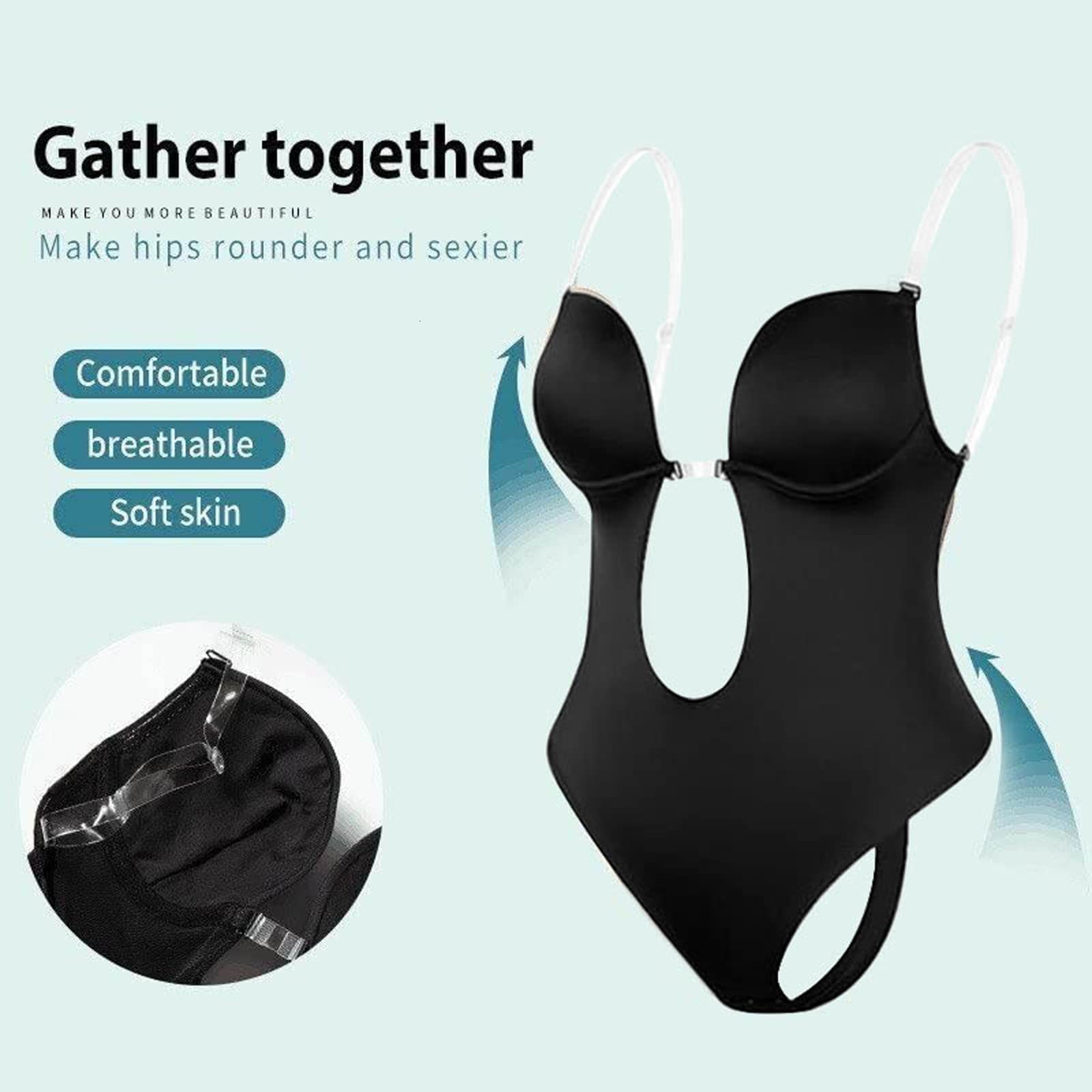 Women's Shapers Women Adjustable Backless Bra Shaper Bra Bodysuits Seamless Thong Women's Deep V-Neck Clear Strap for Parties Dresses Underw