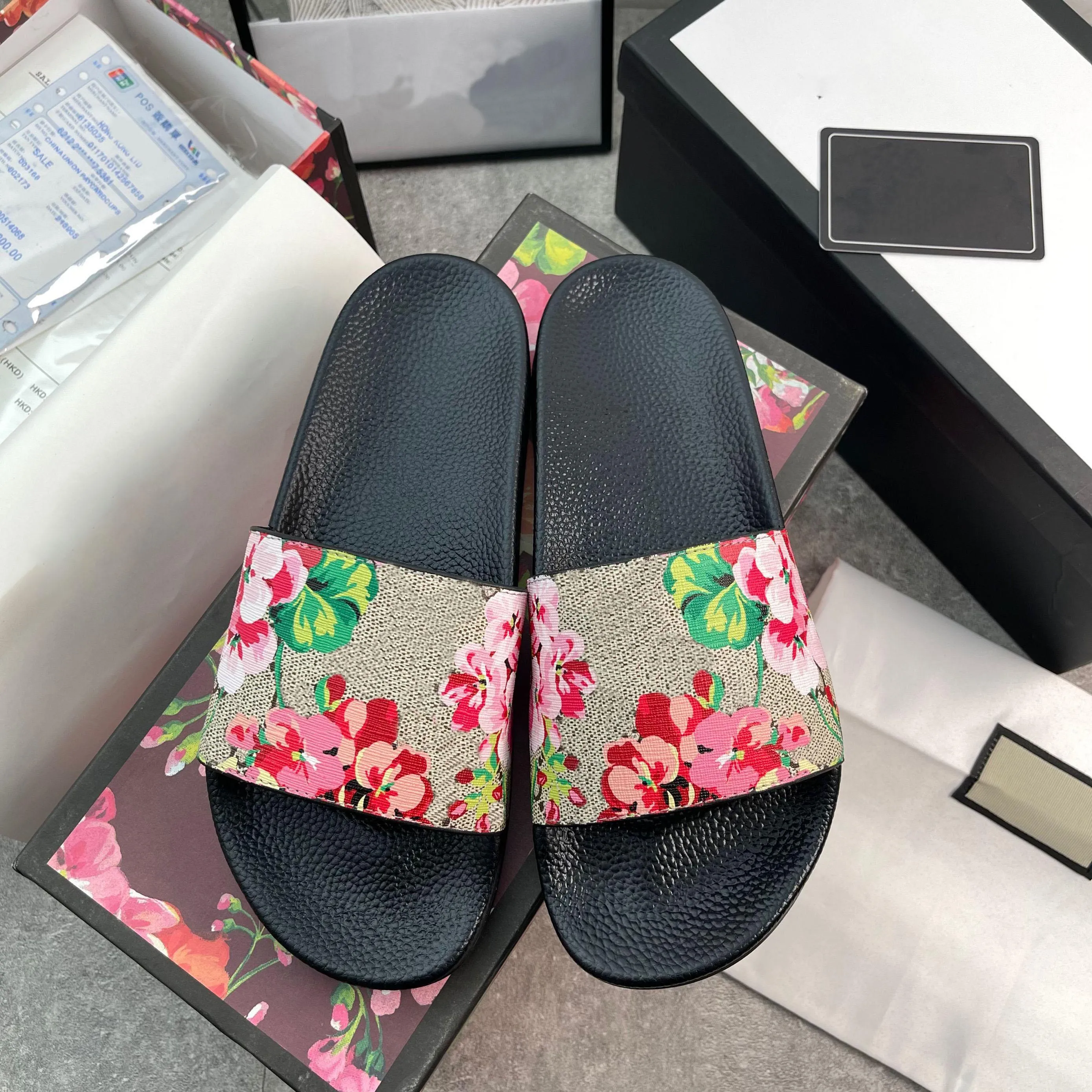 Designer Floral slides correct version rubber slipper big plus size Men Women Sandals tiger snake print Slide Summer Wide Flat Slipper size 35-48
