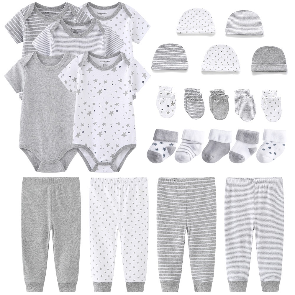 Clothing Sets Solid Color Born Cotton Bodysuits Pants Gloves Hats Socks Baby Girl Clothes Unisex Short Sleeve Boy Bebes 230808