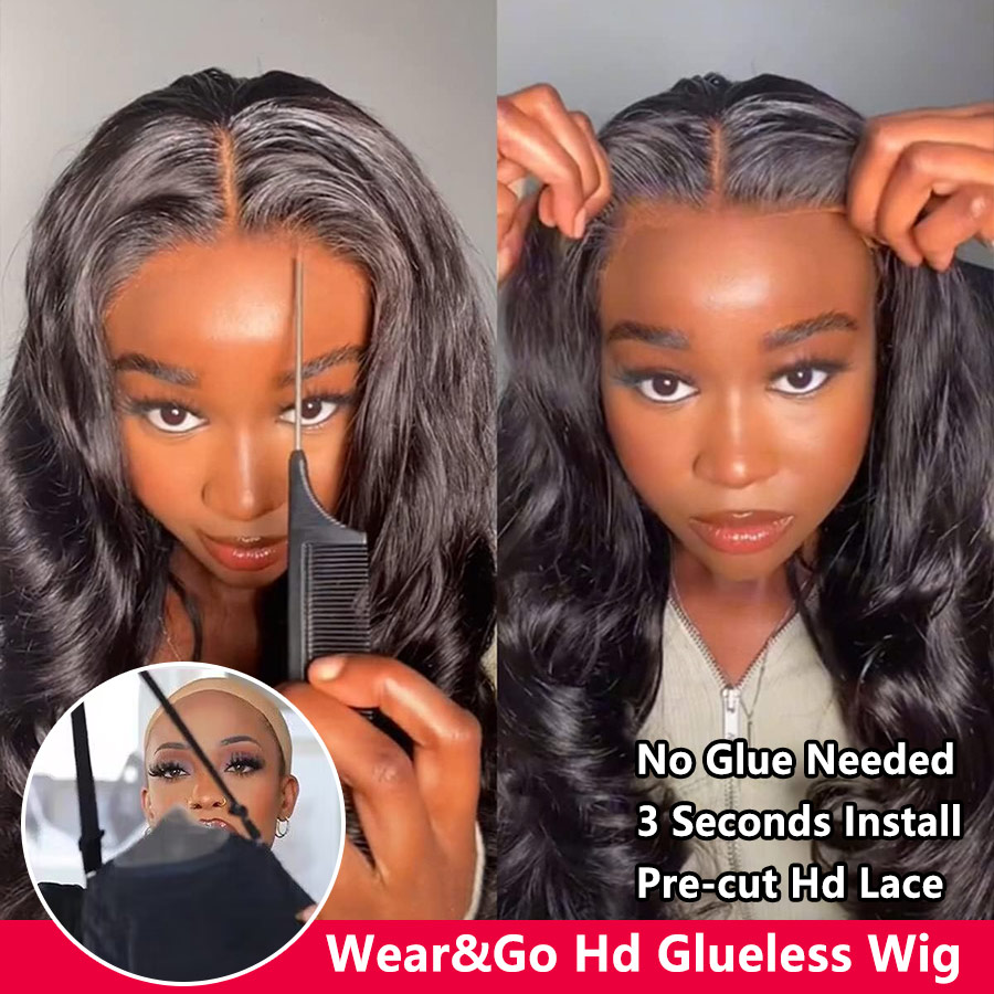 Glueless Wig Human Hair Ready To Wear And Go Plucked Body Wave Transparent Wigs Without Glue Virgin Swiss Pre Cut Haire