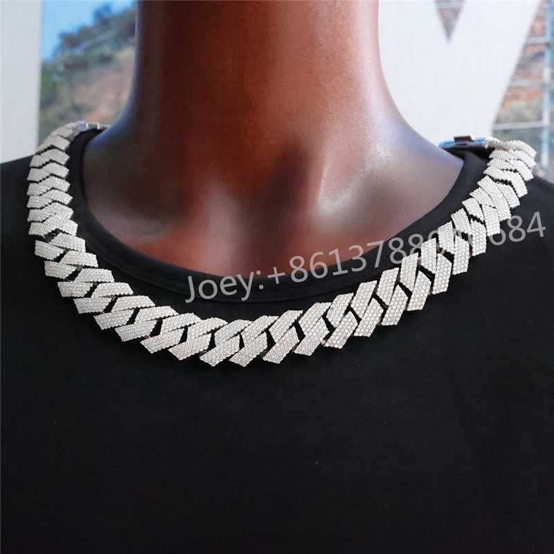 Hip Hop Jewelry 20mm Width Gold Plated Necklace Vvs Moissanite Diamond Ice Cuban Chain 925