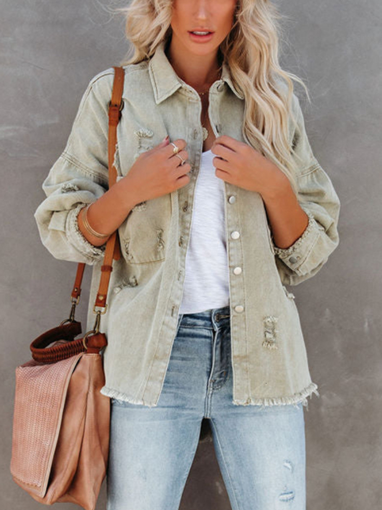 Womens Jackets for Women Spring Autumn Lapel Long Sleeve Denim Coat Vintage Clothing Streetwear Ladies Tops Coats Frayed 230808