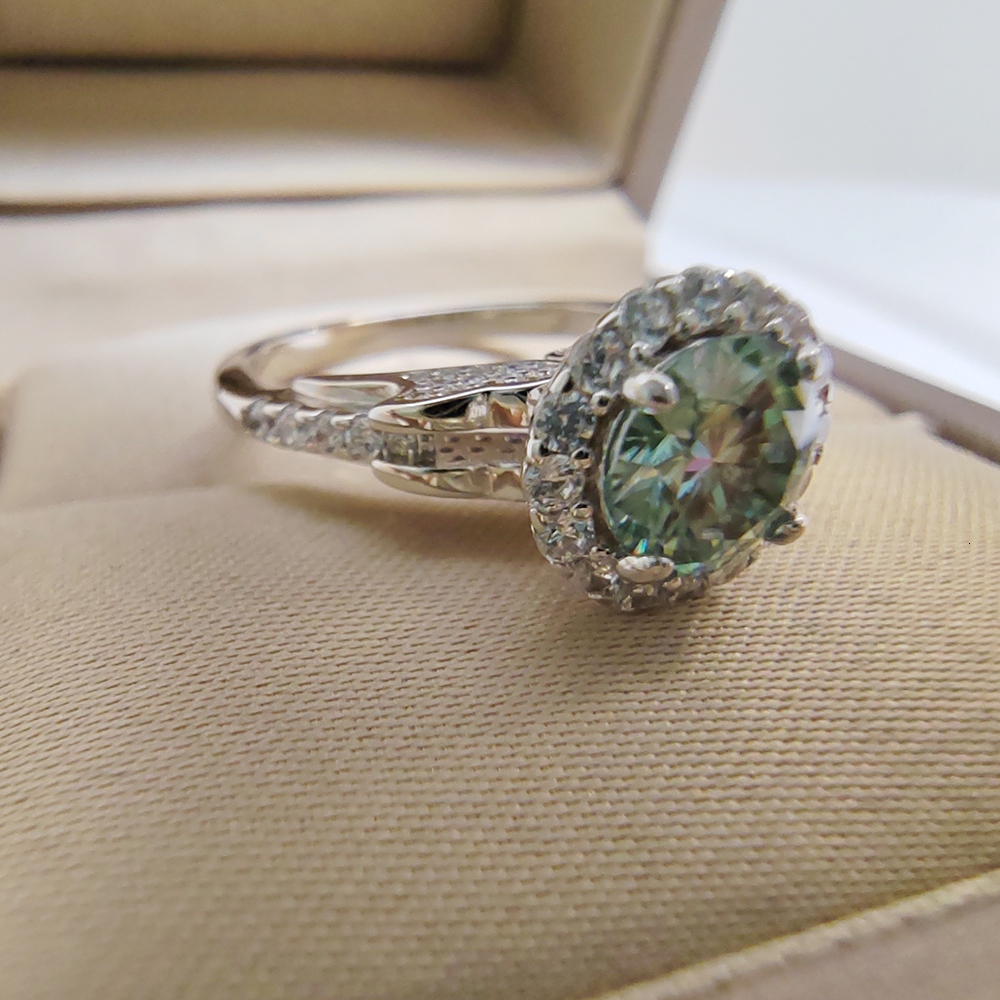 Wedding Rings Luomansi S925 Vintage Silver Ring 1 Carat Green Yellow Pink Blue Jewelry Pass Diamond Test Party Memorial Gift 230808