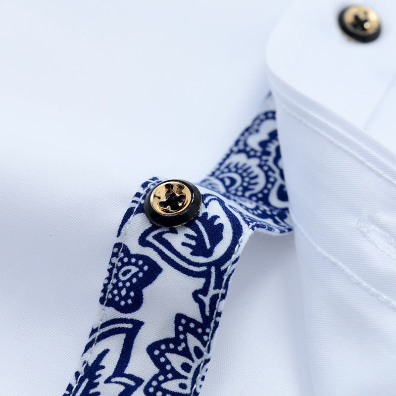 Men's Casual Shirts Blue-and-white Porcelain Collar Shirt Men Long Sleeve Korean SlimFit Casual Business Dress Shirts Solid Color White Shirt Cot