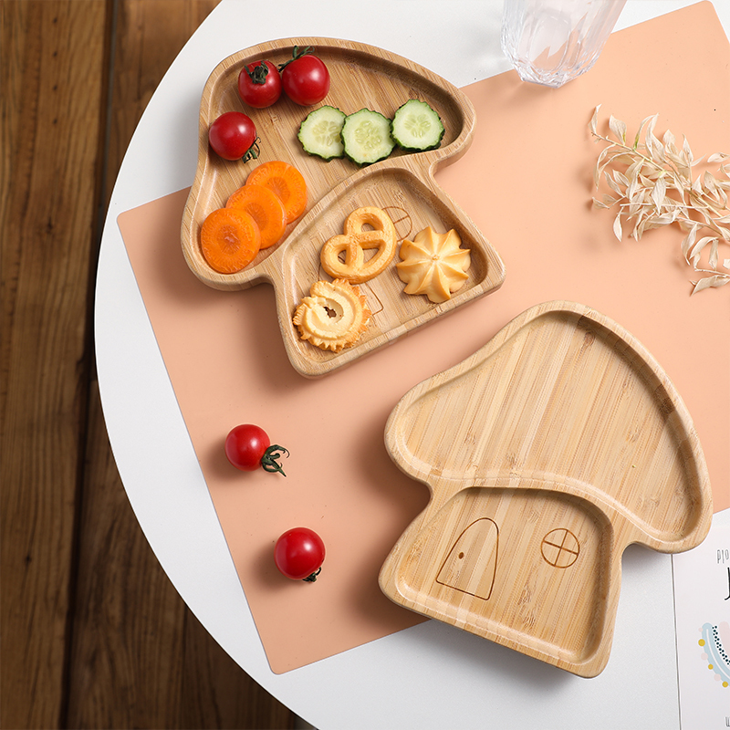 Cups Dishes Utensils 4pcs Bamboo Plate Sets Baby Feeding Bowl Wooden Kids Supplies Spoon Fork for Tableware Suction Cup 230808