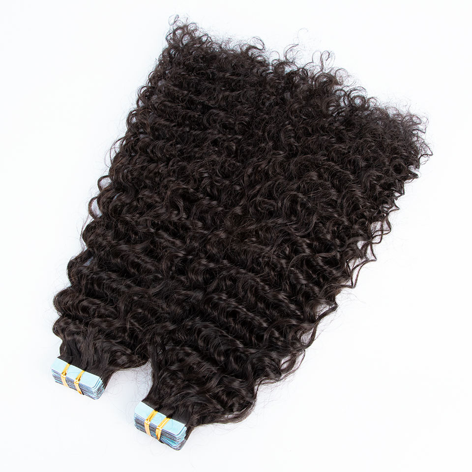 Curly Tape in Human Hair Extensions Natural Black Invisible Tape on ins Extension 100g/40pcs