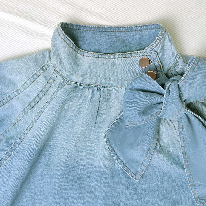 Women's Jackets Blue Denim Top Summer Bubble Sleeve Button Lace-up Y2K Clothing Fashion Casual Elegant Short Jacket for Street Ladies 230807