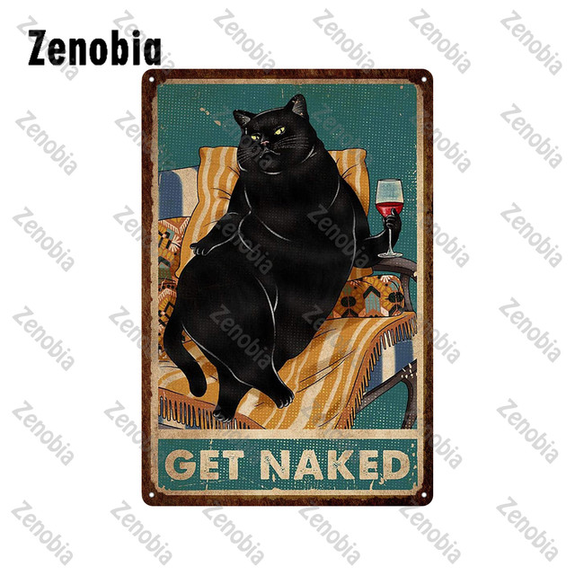 Black Cat Metal Sign Wine Sewing Machine Animal Washing Machine Metal Poster Funny Vintage Cat Tin Sign Plate Retro Plaque Home Bathroom Pet Wall Deco