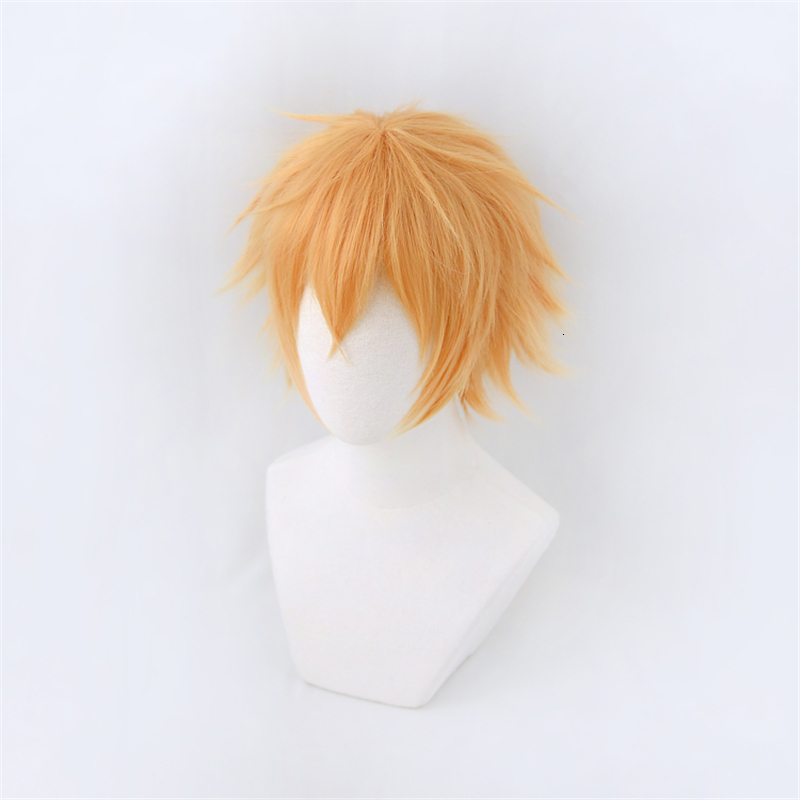 Cosplay Wigs Chainsaw Man Denji Wig Cosplay Costume Golden Short Heat Resistant Synthetic Hair Halloween 230808