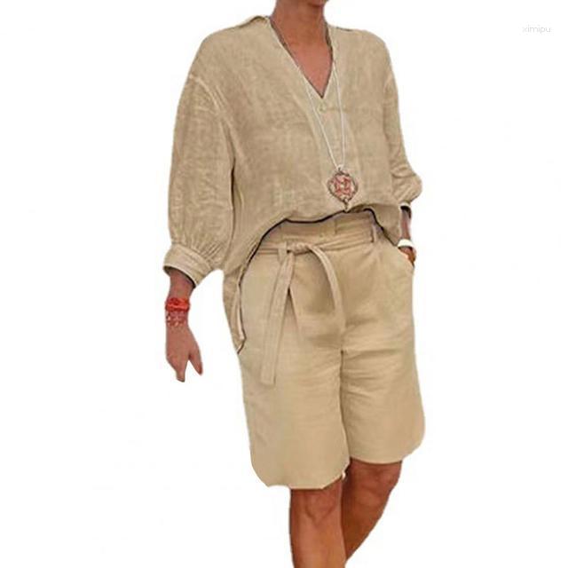 Womens Tracksuits Summer Cotton Linen Short Suits Tracksuit Top Wide-leg Set Female Trendy Casual Fashion Sport Ladies 2 Piece