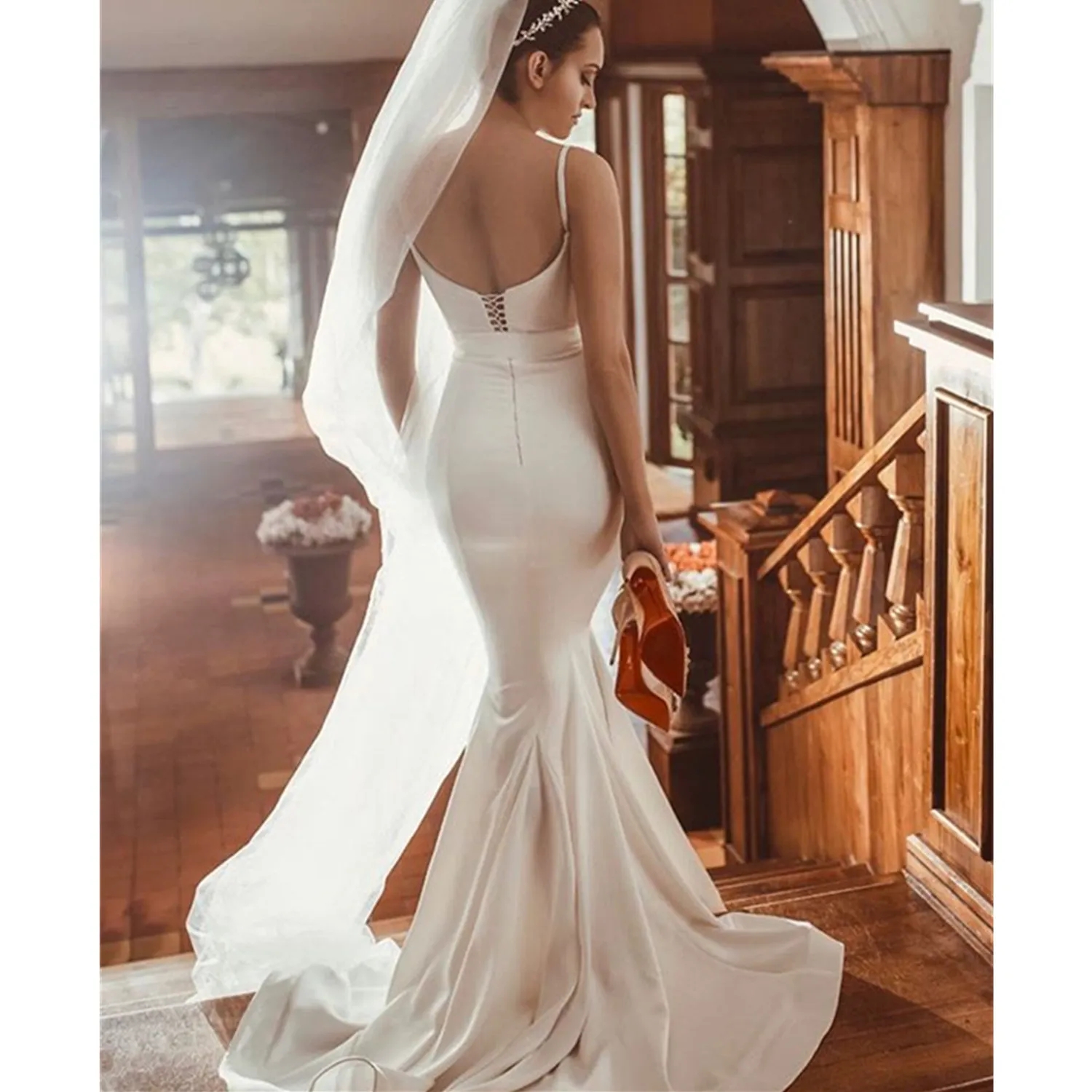 Satin Mermaid Wedding Dresses Bateau Long Sleeves Off the Shoulder Lace Net Appliqued Cathedral Bridal Gowns Elegant Arabian