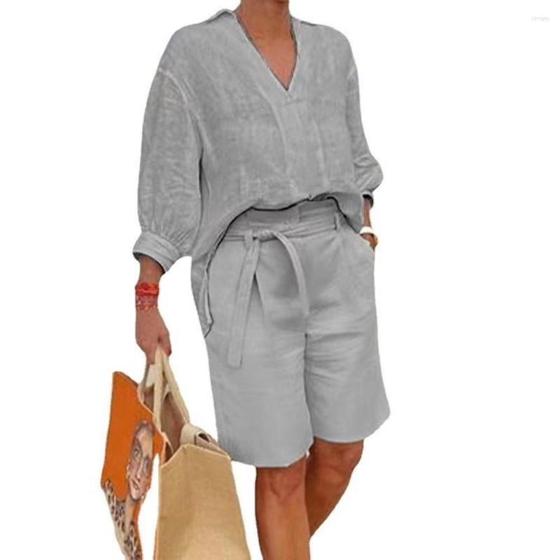 Womens Tracksuits Summer Cotton Linen Short Suits Tracksuit Top Wide-leg Set Female Trendy Casual Fashion Sport Ladies 2 Piece