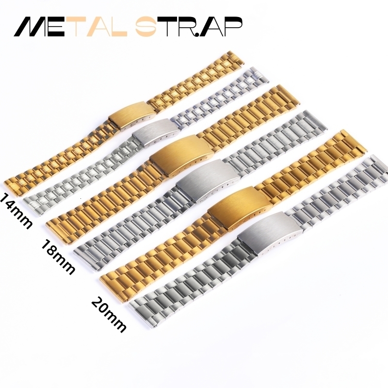 Watch Bands 12mm 14mm 18mm 20mm Stainless Steel Watch Band Metal Bracelet Folding Clasp Silver Gold For Men Women Universal Watch Strap 230808