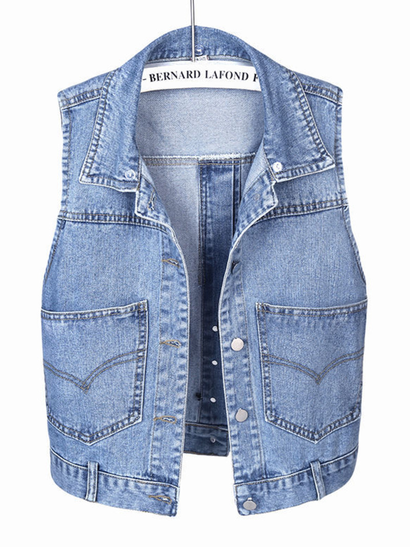 Women's Vests Women's Denim Vest Blue Sleeveless Female Jacket Korean Slim Jeans Coat Single-breasted Short Waistcoat Summer 230808