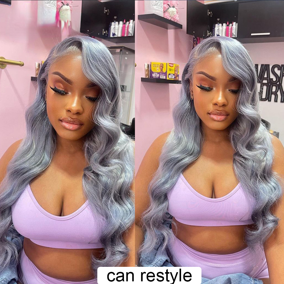 13x4 Straight Silver Grey Human Hair Wigs For Women Gray Transparent HD Lace Frontal Wig Glueless Colored Synthetic Wig Preplucked