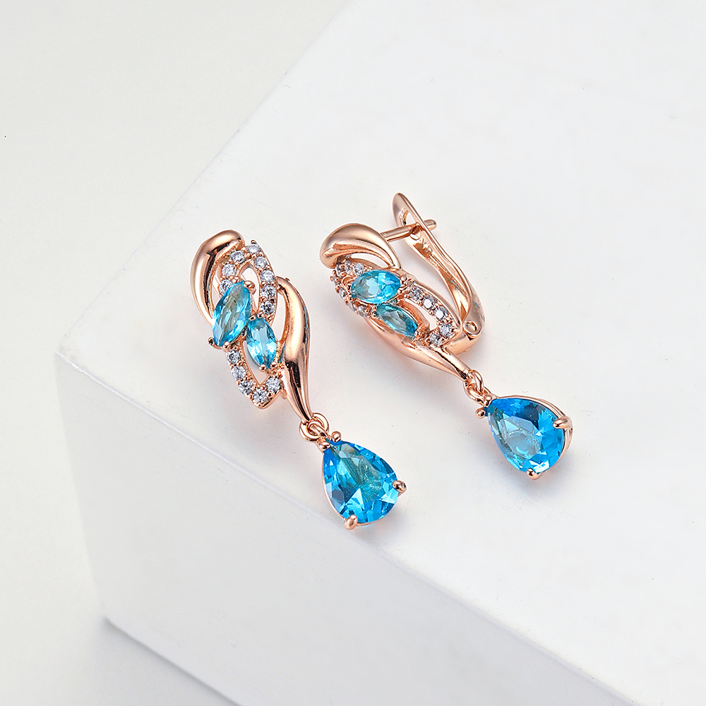 Dangle Chandelier Hanreshe Drop Earrings Quality Cubic Zirconia Rose Gold Color Pink Crystal Earring Fashion Jewelry Party Accessories Woman Gift 2308