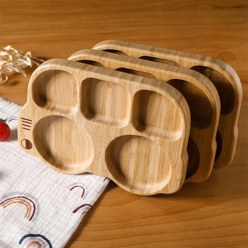 Cups Dishes Utensils 4pcs Bamboo Plate Sets Baby Feeding Bowl Wooden Kids Supplies Spoon Fork for Tableware Suction Cup 230808