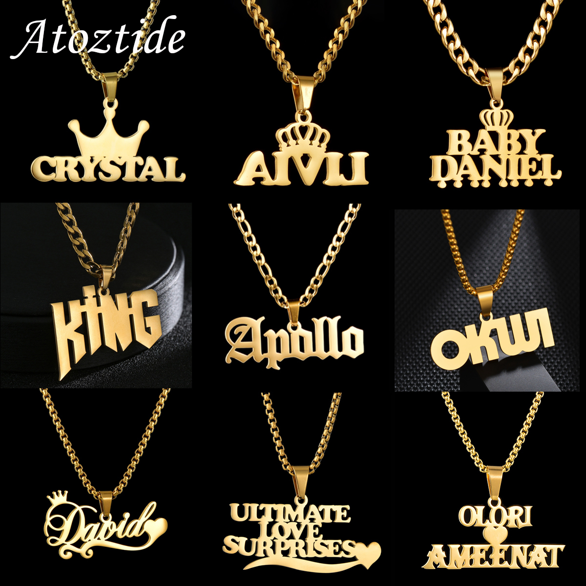 Charms Atoztide LC Personalized Custom Names Pendant Necklace Stainless Steel Cuban Thick Chain for Men Women Birthday Jewelry Gift 230808
