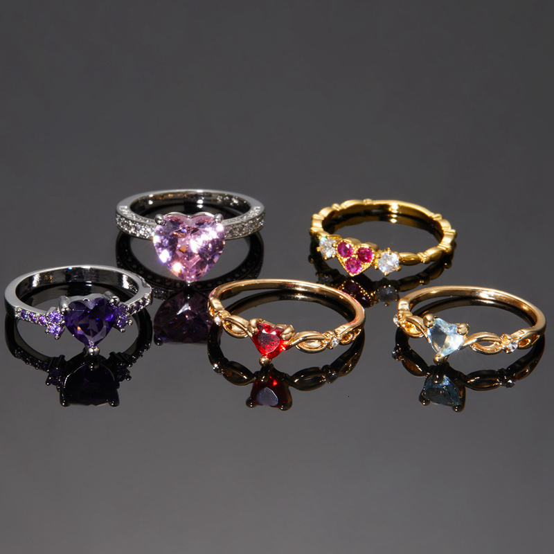 Wedding Rings Trendy Heart Shape Zircon Wedding Rings For Women Romantic Pink Engagement Girlfriend Female Metal Finger Ring Jewelry Gift 230808