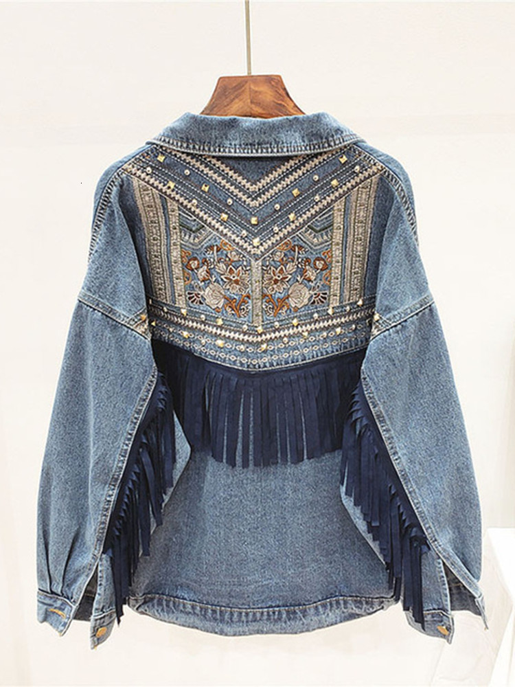 Womens Jackets Spring Autumn Embroidered Tassel Denim Coat Top Korean Vintage Ethnic Style Loose Jacket Women 230808