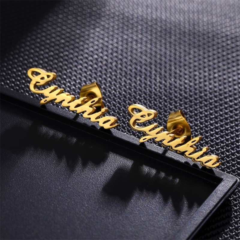Hoop Huggie 1 Pair Personalized Custom Name Earrings For Women Customize Initial Cursive Nameplate Stud Earring Gift For Friend Girls 230808