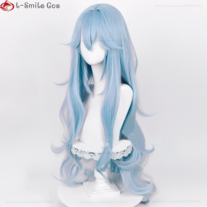 Cosplay Wigs High Quality Anime EVA 100cm Long Ayanami Rei Cosplay Wig Cyan Blue Curly Hair Heat Resistant Halloween Party Wigs Wig Cap 230808