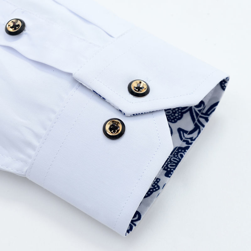 Men's Casual Shirts Blue-and-white Porcelain Collar Shirt Men Long Sleeve Korean SlimFit Casual Business Dress Shirts Solid Color White Shirt Cot