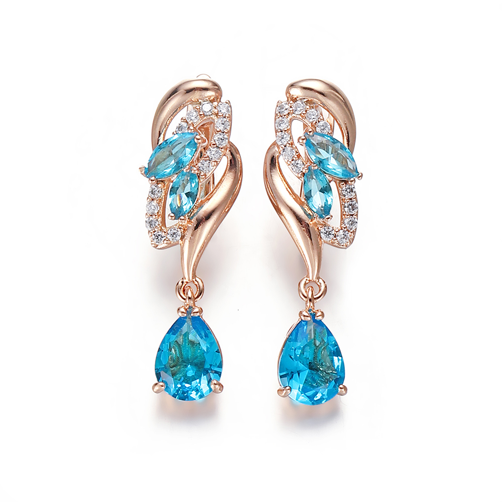 Dangle Chandelier Hanreshe Drop Earrings Quality Cubic Zirconia Rose Gold Color Pink Crystal Earring Fashion Jewelry Party Accessories Woman Gift 2308