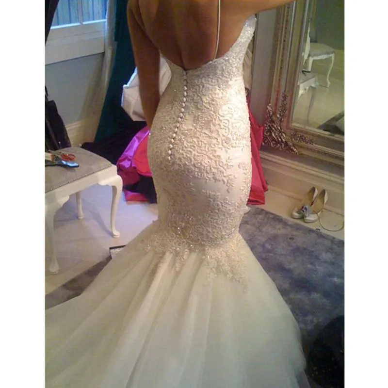 Plus Size Arabic Aso Ebi Mermaid Luxurious Wedding Dress Spaghetti Straps Applique Sparkly Real Image Bridal Gowns