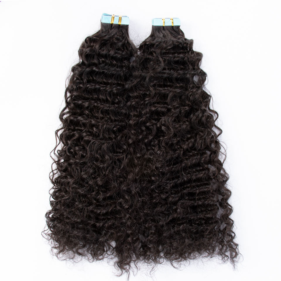 Curly Tape in Human Hair Extensions Natural Black Invisible Tape on ins Extension 100g/40pcs