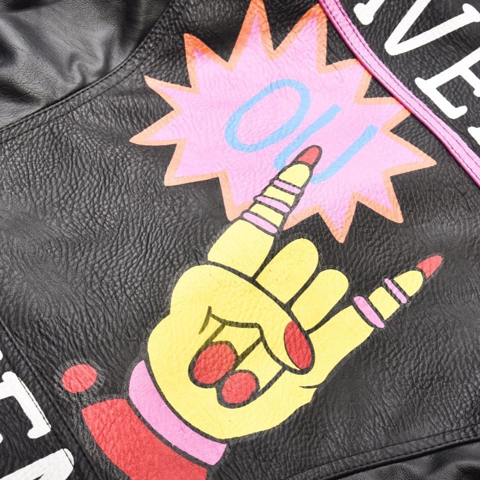 Womens Jackets Punk Rock Leather Jacket Women Fashion Graffiti Print Coats and Crazy Style Rivets badge Decor 230808