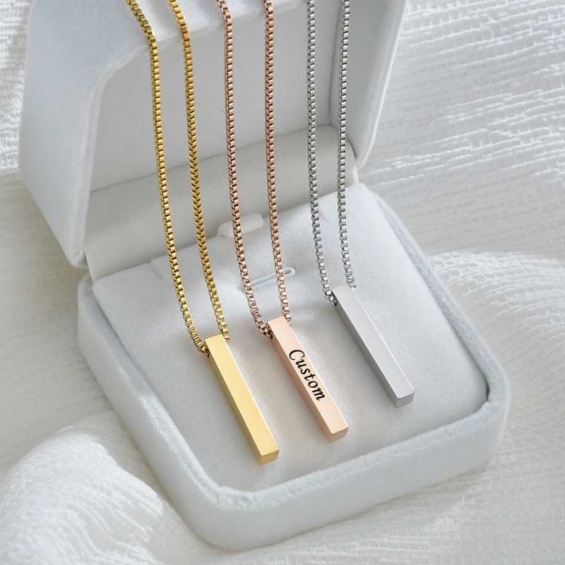 Charms Atoztide Personalized Four Sides Engraving Square Pendant Necklaces Stainless Steel Engraved Name Date For Women Jewelry Gift 230808