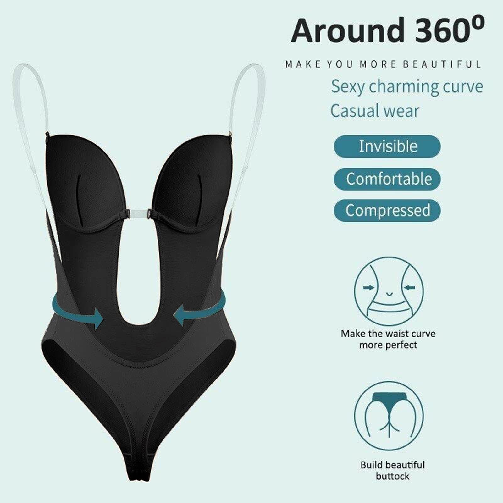 Women's Shapers Women Adjustable Backless Bra Shaper Bra Bodysuits Seamless Thong Women's Deep V-Neck Clear Strap for Parties Dresses Underw