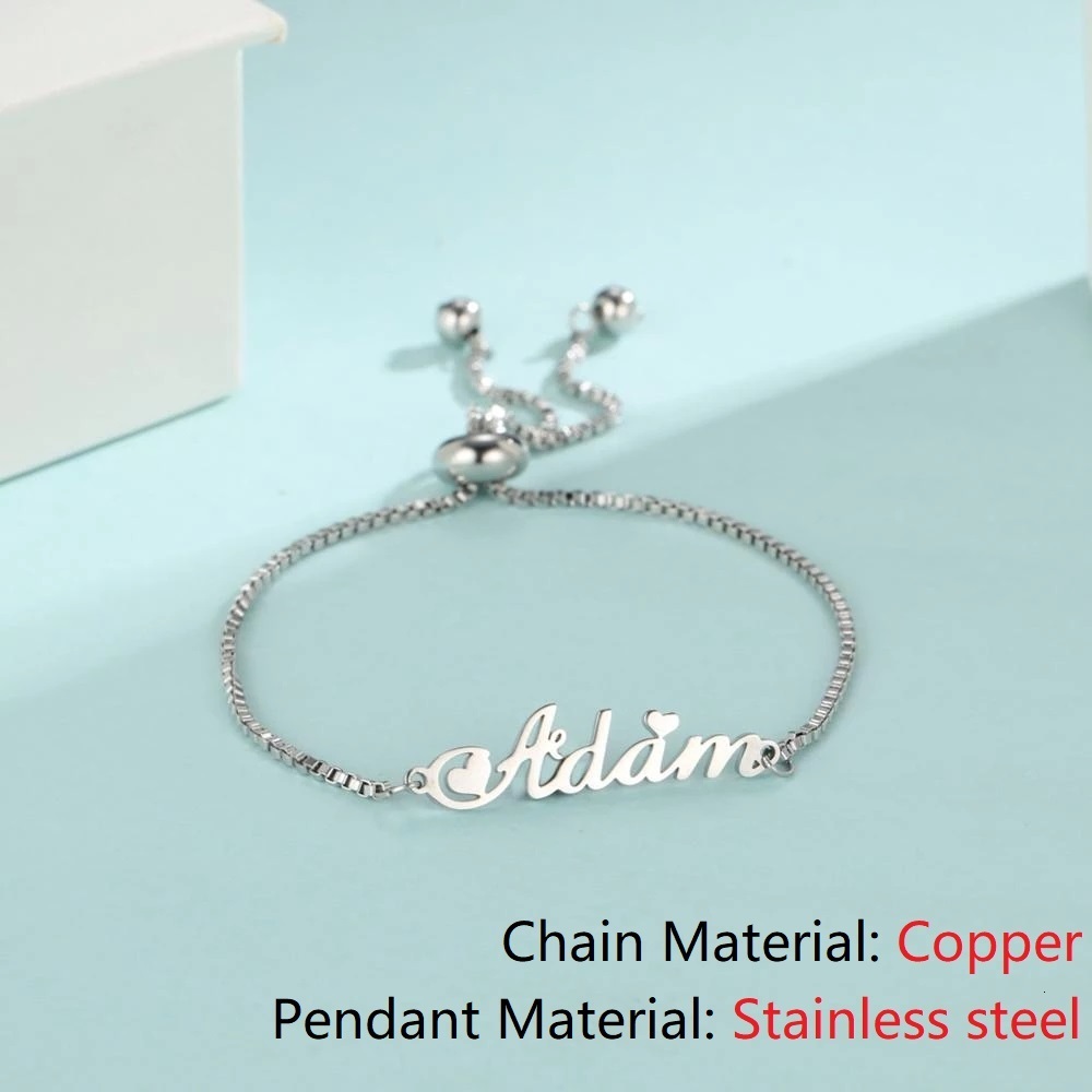 Charm Bracelets Teamer Custom Name Bracelets For Women Customized Adjustable Personalized Stainless Steel Fashion Jewelry Birthday Gifts 230808
