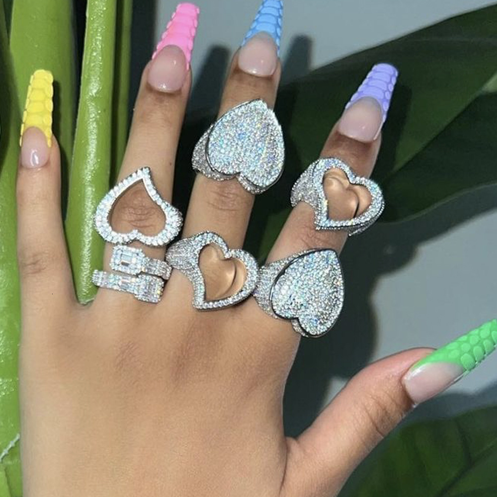 Wedding Rings UWIN Big Heart Ring for Women Men Micro Paved Iced Out CZ Stones Rings Fashion Delicate Punk Jewelry for Drop 230808