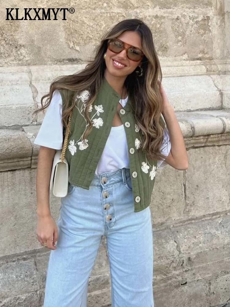 Women's Vests TRAF Embroidered Vests For Women Fashion Sleeveless Jackets Female Vest Loose Summer Cotton y2k Street Waiscoat Tops 230808