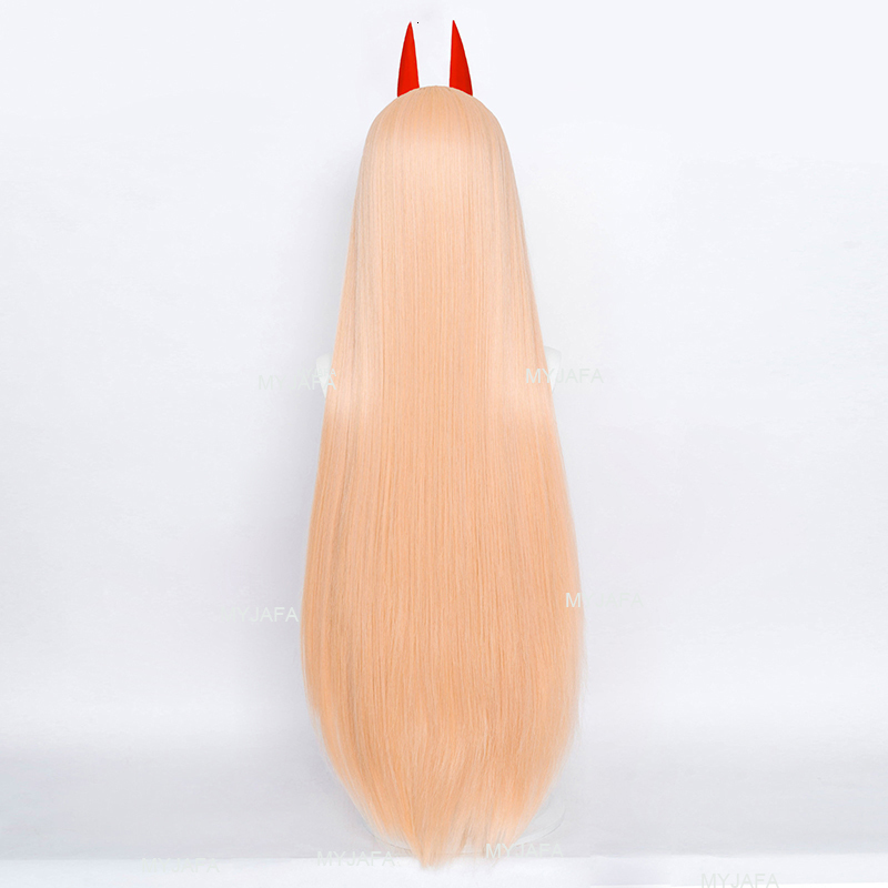 Cosplay Wigs Anime Chainsaw Man Makima Power Cosplay Wig Long Orange Pink Heat Resistant Synthetic Hair Party Role Play Wigs WigCap Horns 230808