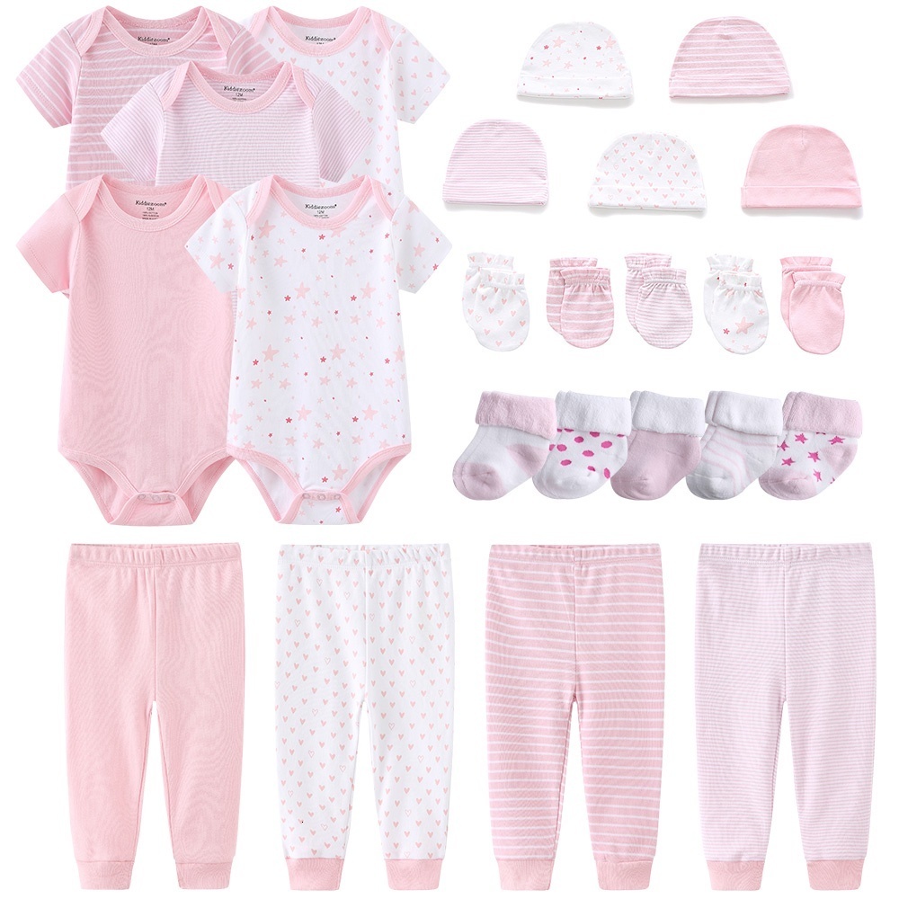 Clothing Sets Solid Color Born Cotton Bodysuits Pants Gloves Hats Socks Baby Girl Clothes Unisex Short Sleeve Boy Bebes 230808