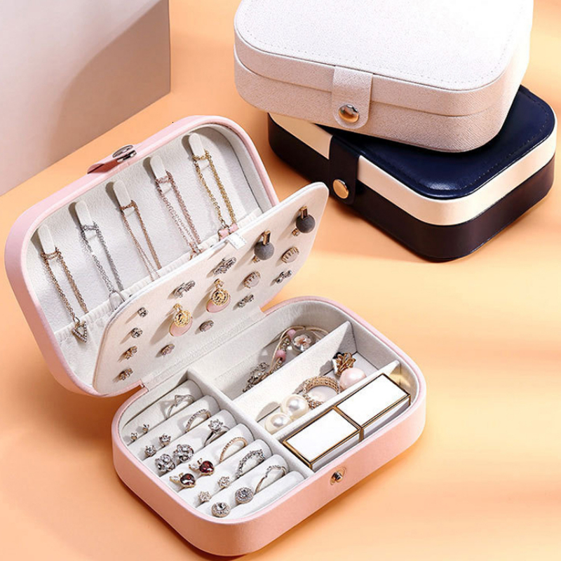 Jewelry Boxes Double Layer Display Boxs PU Leather Multifunctional Earrings Ring Necklaces Rack Storage Box Packaging 230808