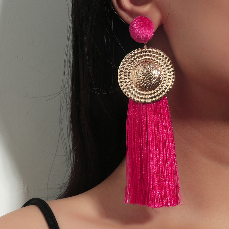 Dangle Chandelier Boho Vintage Fashion Trends Trendy Woman Earrings Set For Women Long Tassel Alloy Pink Wool Piercing Hoop Earrings 230808