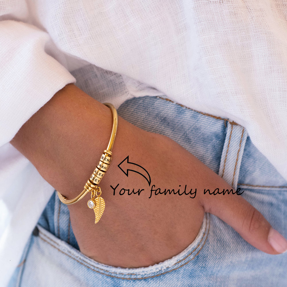 Charm Bracelets Customized Names Bracelet for Women with 12 Colors Birthstone Bohemia Leaf Bangles Personalized Stainless Steel Open Cuff Gifts 230808