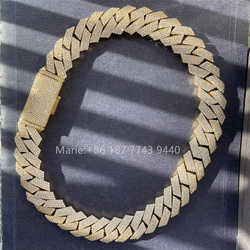 Hip Hop Jewelry 20mm Width Gold Plated Necklace Vvs Moissanite Diamond Ice Cuban Chain 925