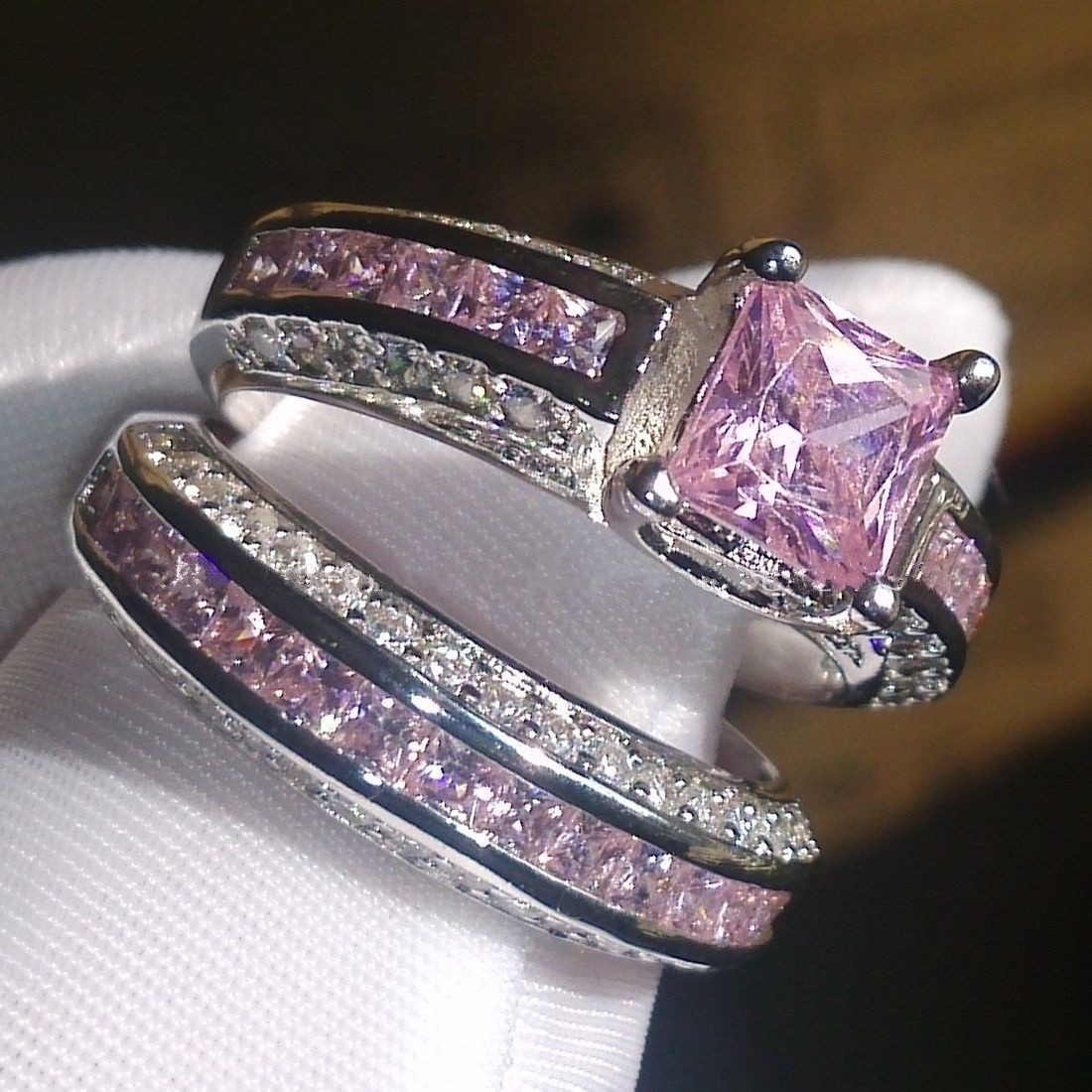 Wedding Rings Exquisite Alloy Vintage Rings Set Princess Color Pink Blue White Crystal Jewelry Birthday Promise Anniversary Rings for women 230808