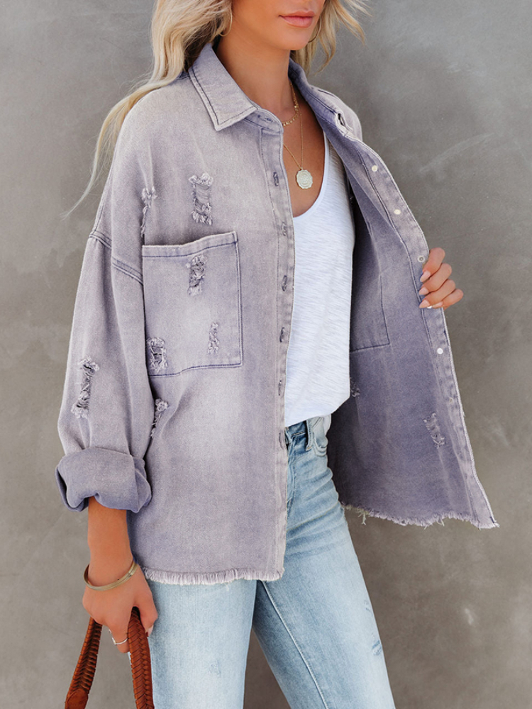 Womens Jackets for Women Spring Autumn Lapel Long Sleeve Denim Coat Vintage Clothing Streetwear Ladies Tops Coats Frayed 230808